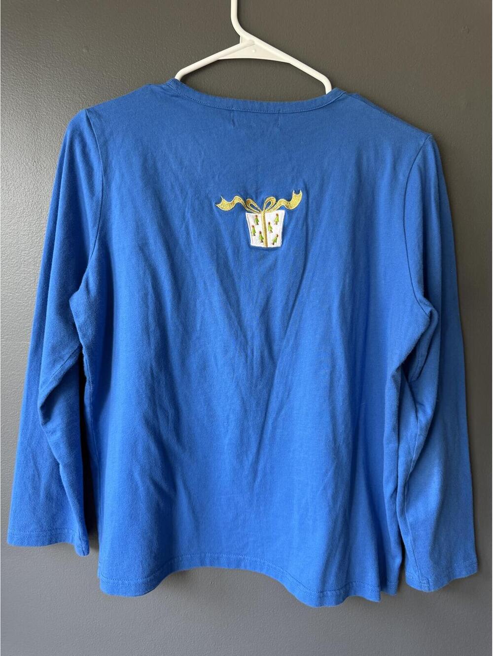 J. Two Blue Long Sleeve Christmas Sweater with Santa and Reindeer Embroidery - Picture 2 of 6